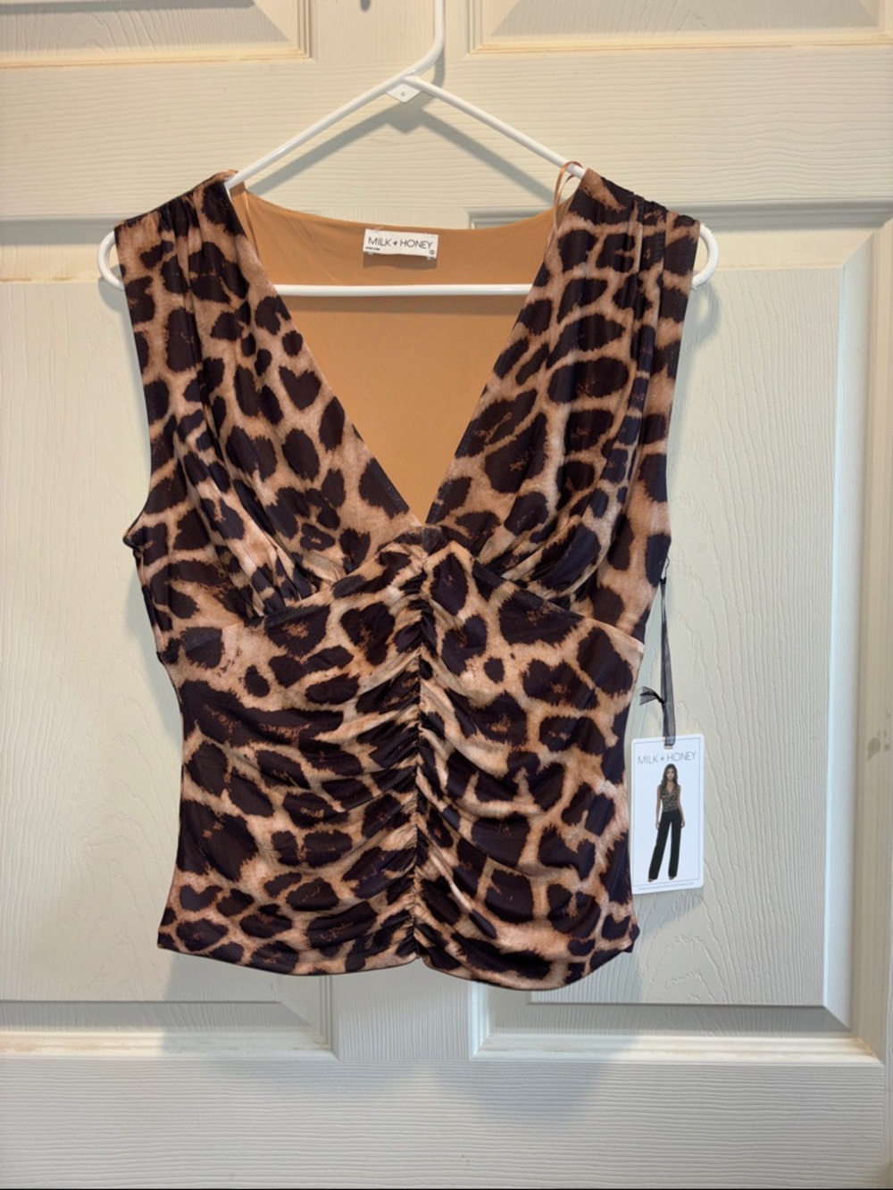 Leopard Ruched V-Neck Camisole - Brown/Black